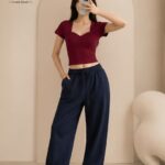 تاپ کراپ زنانه،کبریتی یقه باز آستین کوتاه قد50